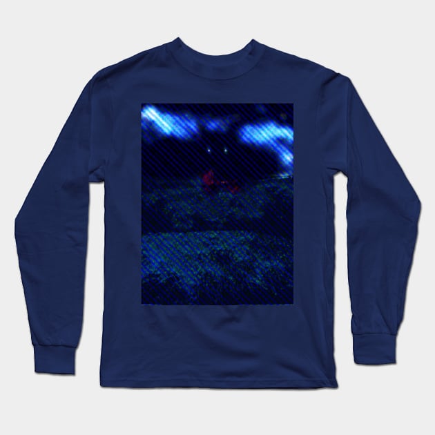 Digital collage and special processing. I am standing in field, and big, dark monster looking on me. Red and blue, dotted blue lines. Long Sleeve T-Shirt by 234TeeUser234